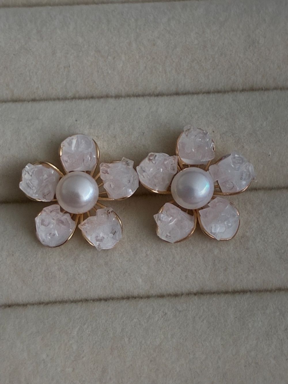 Delicate Pink Flower Pearl Stud Earrings - Women Jewelry